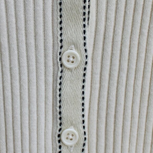 Jones New York VTG Y2K Cream Cotton Ribbed Button Cardigan Sweater Size Large - Picture 7 of 8
